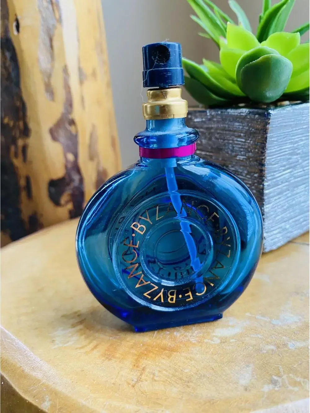 Byzance Blue Perfume Bottle with Gold Accents